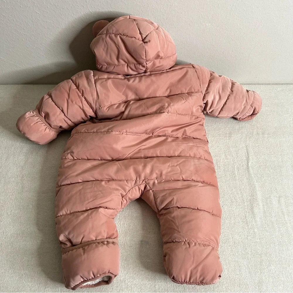 Bundle Snozu H&M Infant Baby Blue and Pink Snowsuit‎ hooded Fleece Lining 3/6 M